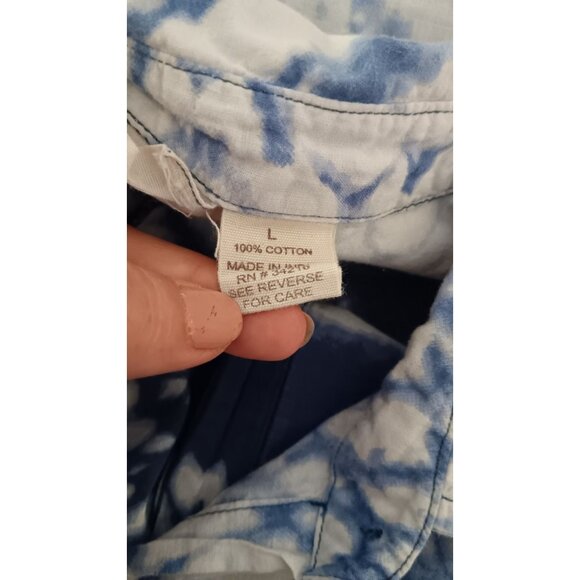 Beach & Boho Large Blue White Tie Dye Cotton Button Up Travel Pool Vacation Top - Picture 7 of 7